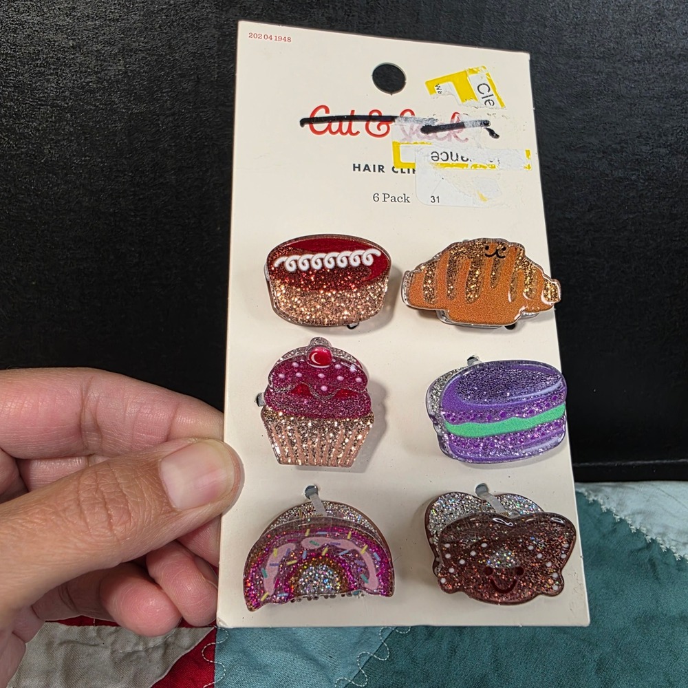 Cat & Jack Girls 6 Pack Glitter Sweet Treats Bakery Hair Claw Clips‎ Multicolor